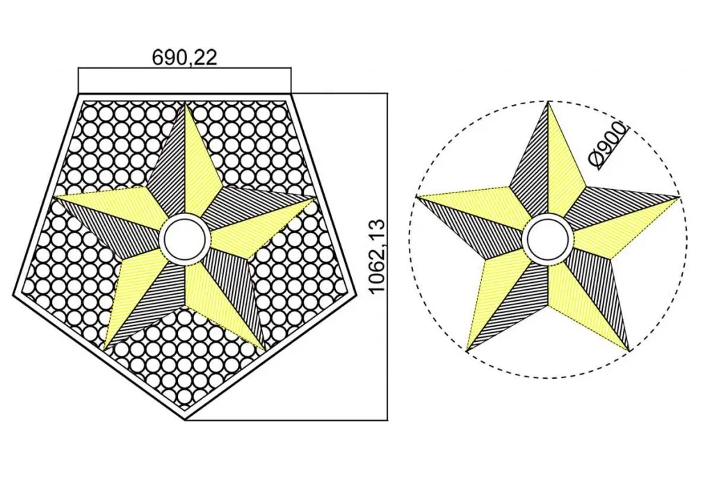 Вечный огонь - схема звезды вечного огня на декоративной решетке в Нижневартовске 